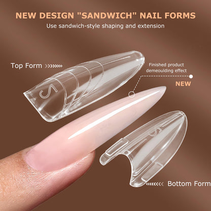 C12rtive Sandwich Nails Dual Forms – 280 Pcs Almond Reusable Nail Extension Forms & Silicone Polygel Stick