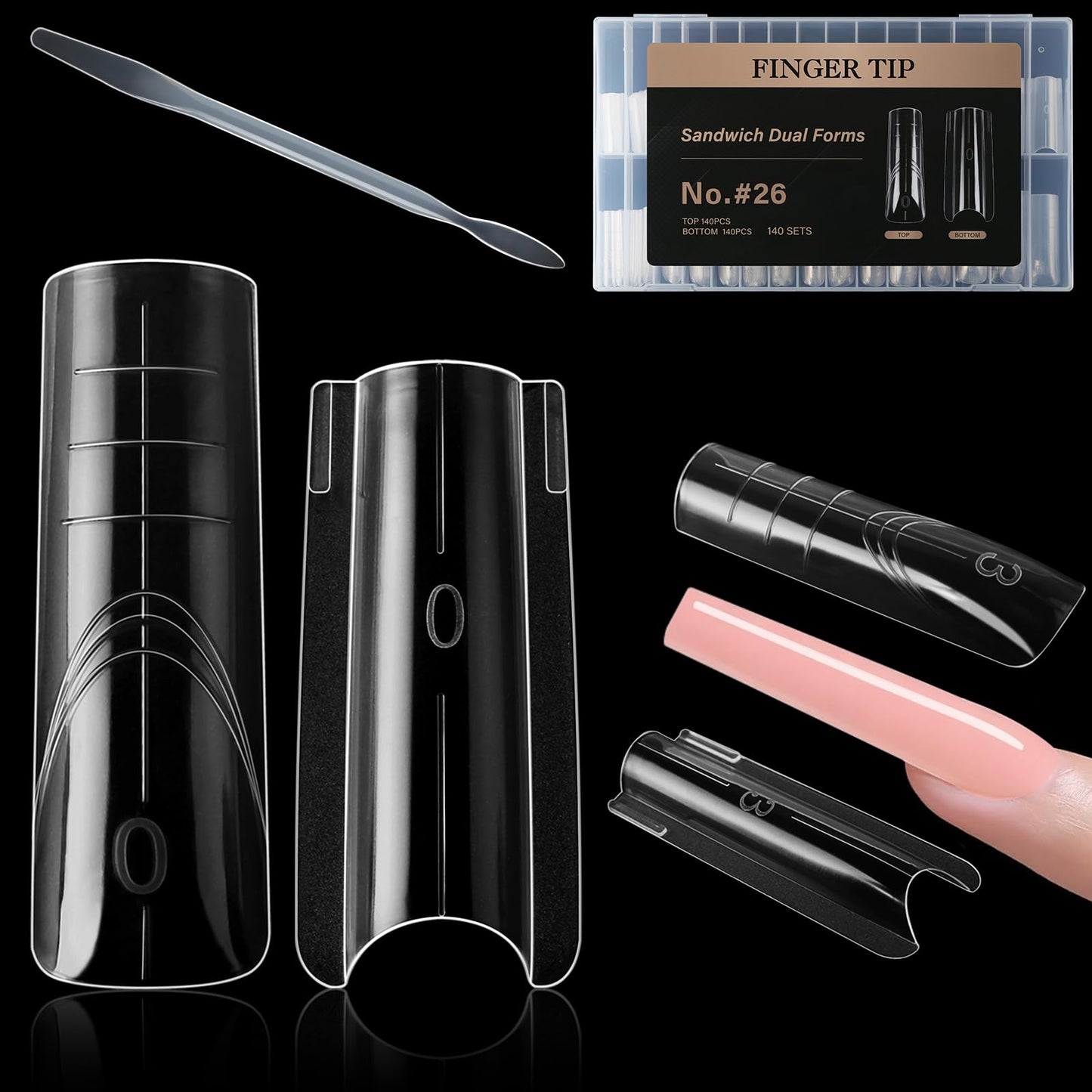 C12rtive Sandwich Nails Dual Forms | 280Pcs Long Square Reusable Nail Extension Forms with Silicone Polygel Stick
