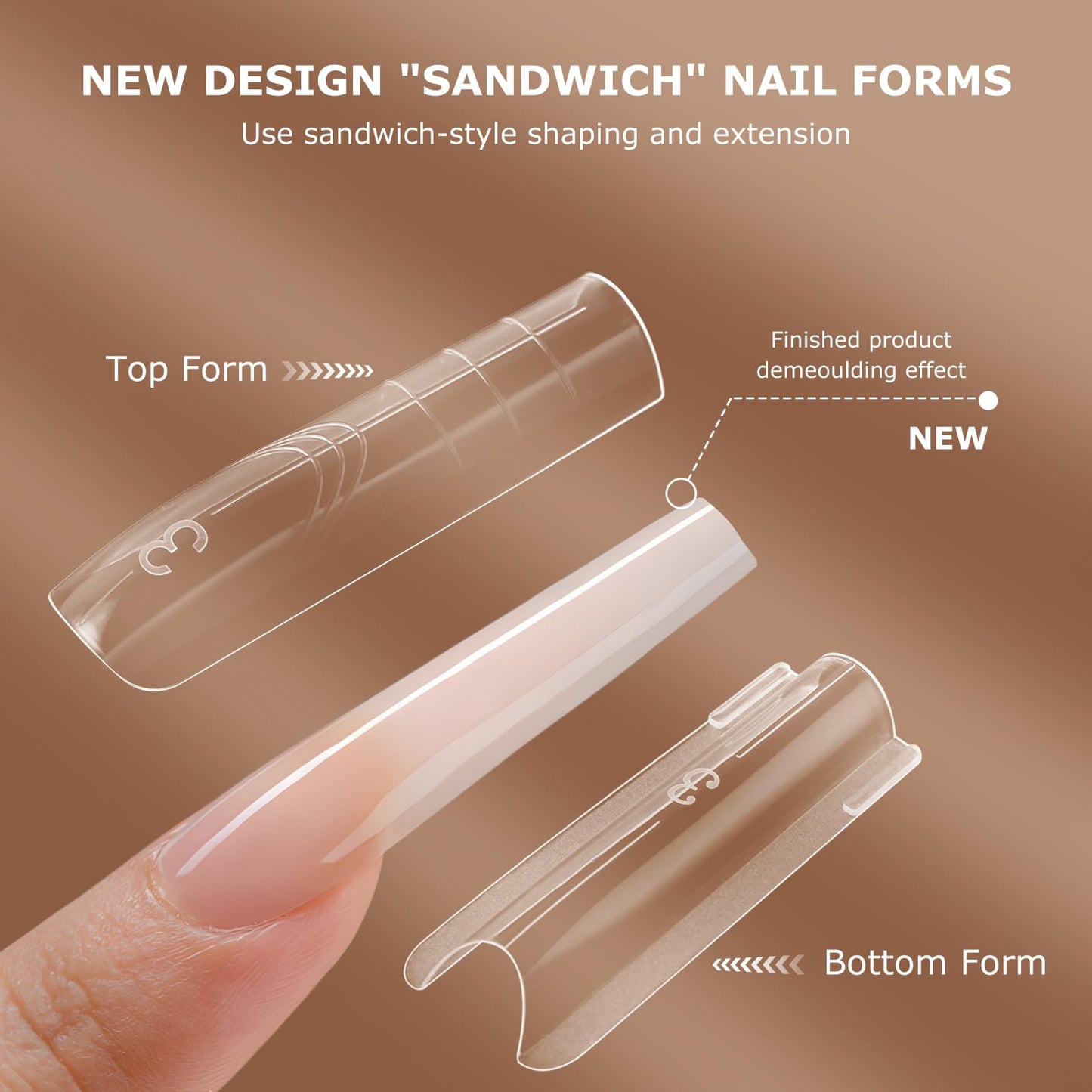 C12rtive Sandwich Nails Dual Forms | 280Pcs Long Square Reusable Nail Extension Forms with Silicone Polygel Stick