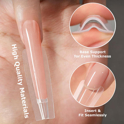 C12rtive Sandwich Nails Dual Forms | 280Pcs Long Square Reusable Nail Extension Forms with Silicone Polygel Stick