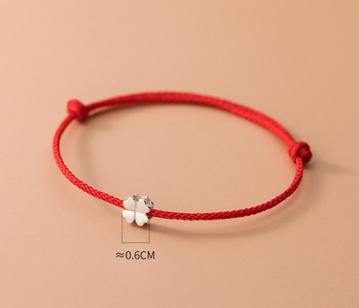 Silver Four-Leaf Clover Woven Bracelet, S925