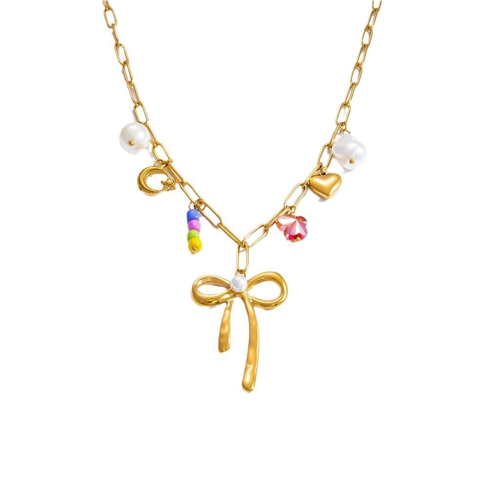 Stainless Steel Pearl Necklace with Pendants