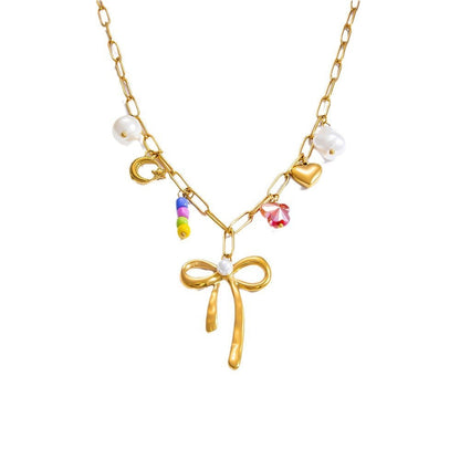 Stainless Steel Pearl Necklace with Pendants