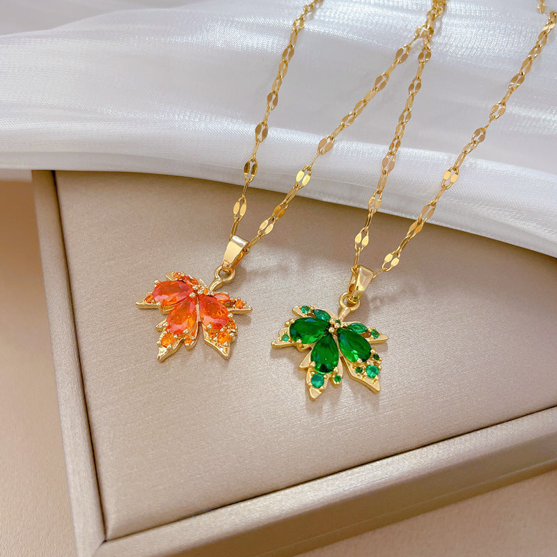 Red & Green Maple Leaf Necklace