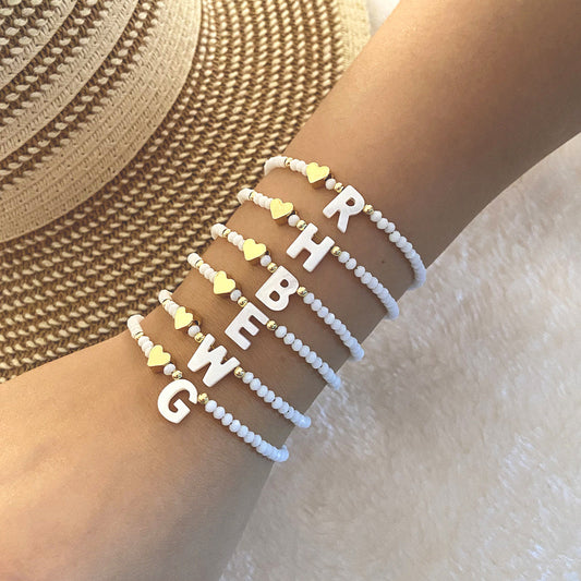26 Letters White Shell Beaded Bracelet for Women