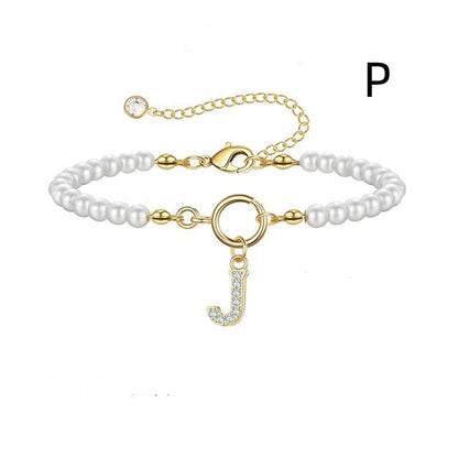 A-Z Letter Pendant Pearl Bracelet