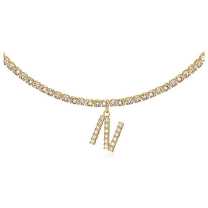 A-Z Letter Zircon Necklace, Silver & Gold