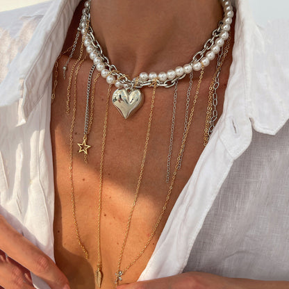 Metal Star Moon Tassel Necklace