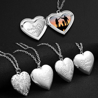 Silver Heart Shaped Photo Frame Locket Pendant Necklace