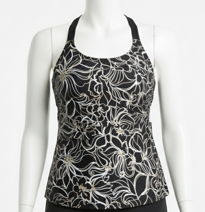 Ladies Incontinence Tankini with Briefs Black Floral