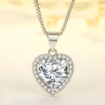 New White Zircon Heart Pendant Necklace