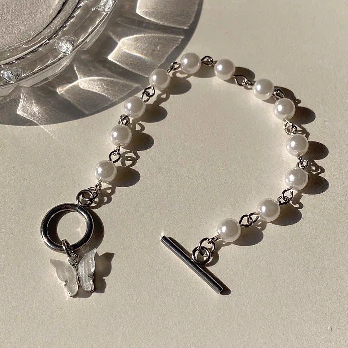Butterfly Pendant Pearl Bracelet