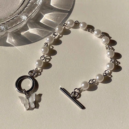Butterfly Pendant Pearl Bracelet
