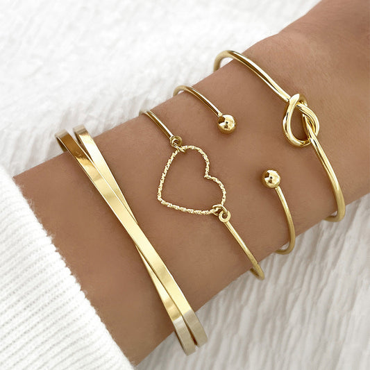 Vintage Gold Crystal Heart, Letter, Love Bracelet Set