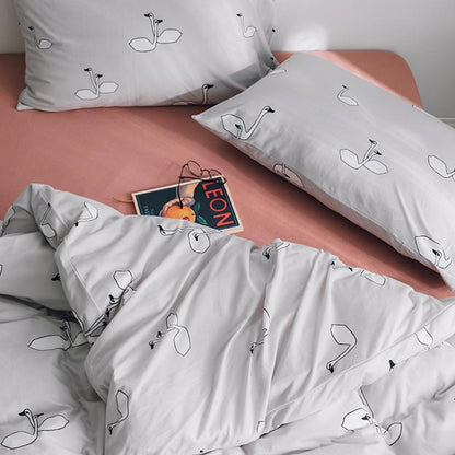 CA058 Linen Duvet Cover + Bed Sheet + 2 Pillowcases, King, More Patterns Available