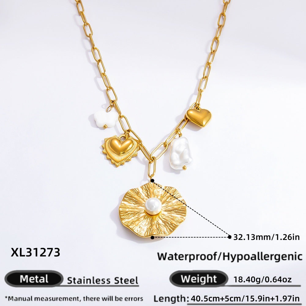 Stainless Steel Pearl Necklace with Pendants