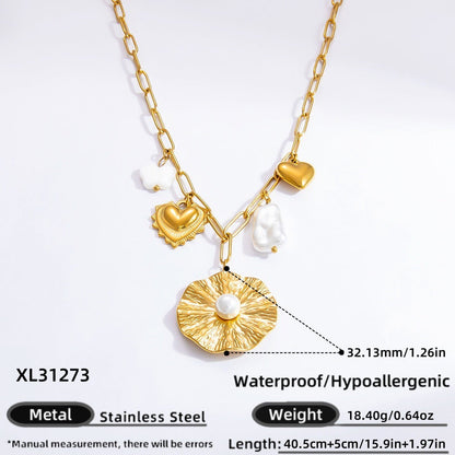 Stainless Steel Pearl Necklace with Pendants