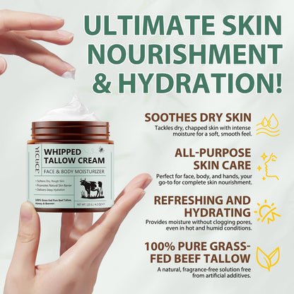 Cacukn Whipped Beef Tallow – Organic Facial Moisturizer with Grass-Fed Tallow & Raw Honey (4.2 oz)