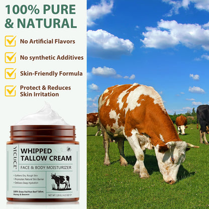 Cacukn Whipped Beef Tallow – Organic Facial Moisturizer with Grass-Fed Tallow & Raw Honey (4.2 oz)