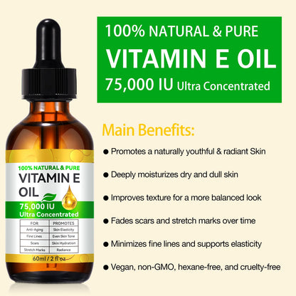 Cacukn Vitamin E Oil 75,000 IU - Skin, Scar & Face Care (2 Pcs)
