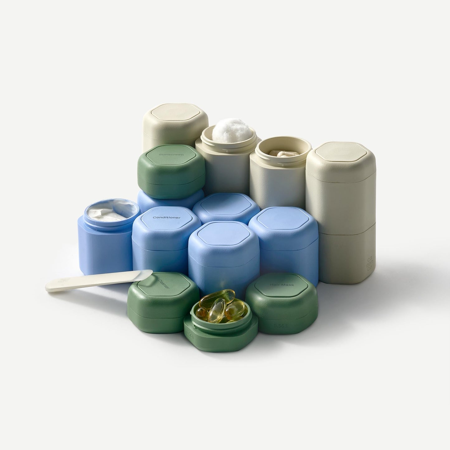 Cadence Travel Containers - 6-Piece Magnetic Body Care Set | 2 Small & 4 Medium Capsules