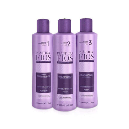 CADIVEU Plastica Dos Fios Keratin Smoothing System – Brazilian Keratin, 3x300ml Anti-Residue Shampoo & Repair Mask, Comb Included