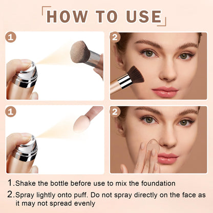 CAHIUYOA AirBrush Foundation Spray – Full Coverage, Natural Matte Finish for Mature Skin – 01 Natural/Warm Porcelain