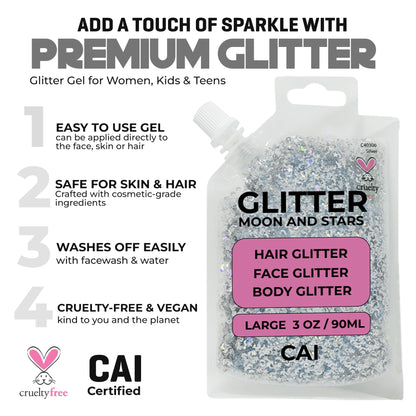CAI BEAUTY NYC Glitter Gel – Face, Body & Hair (Moon & Stars) Violet 2-Pack