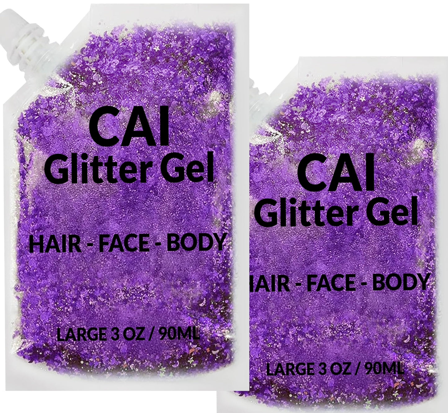 CAI BEAUTY NYC Glitter Gel – Face, Body & Hair (Moon & Stars) Violet 2-Pack