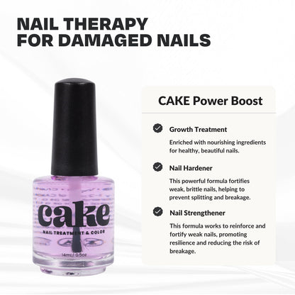CAKE Nail Power Boost: Strengthener with Keratin, Biotin & Vitamin E | Base Coat & Top Coat