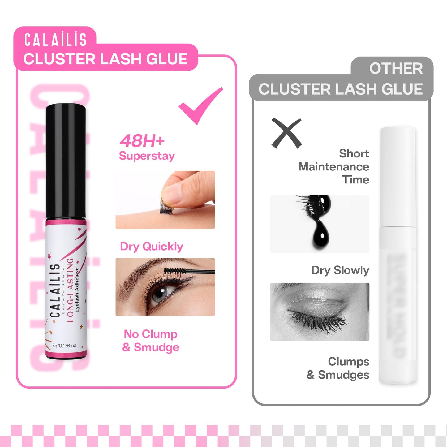 CALAILIS Lash Glue – 48h Hold for Cluster Lashes | Waterproof, Precise, 2 Pack