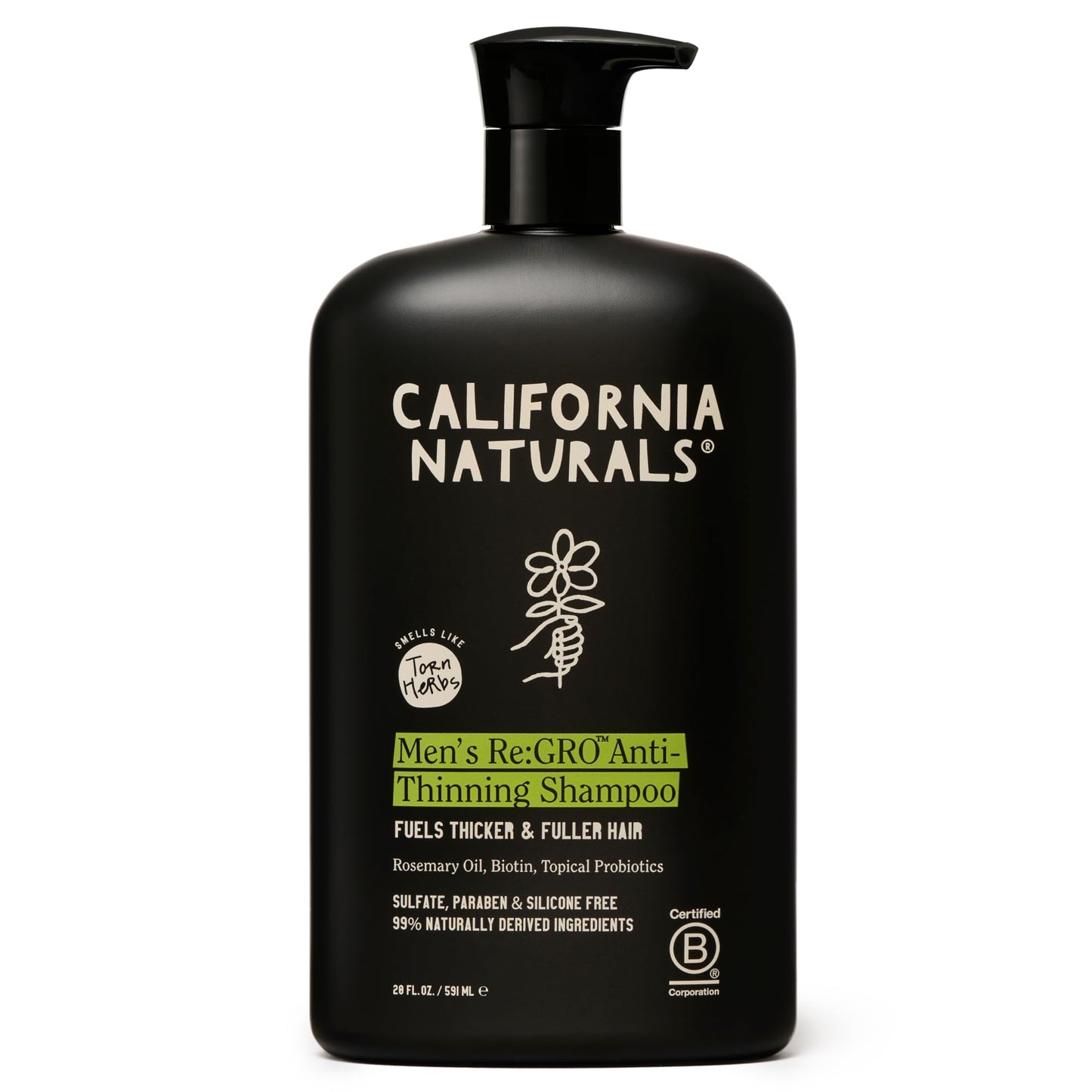 California Naturals Mens Re:GRO Shampoo — Hair Growth Support, Vegan & Cruelty-Free, 20 fl oz