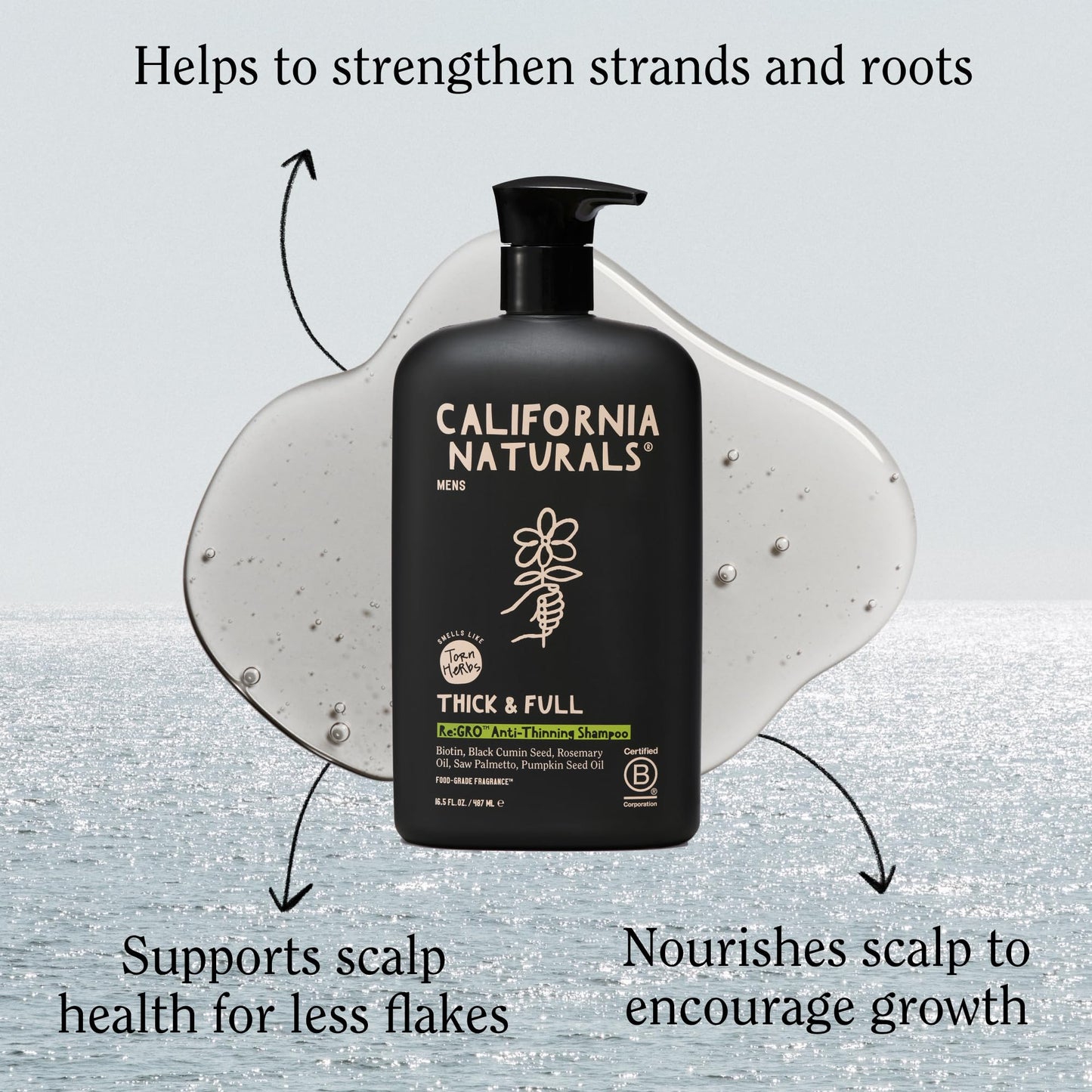 California Naturals Mens Re:GRO Shampoo — Hair Growth Support, Vegan & Cruelty-Free, 20 fl oz