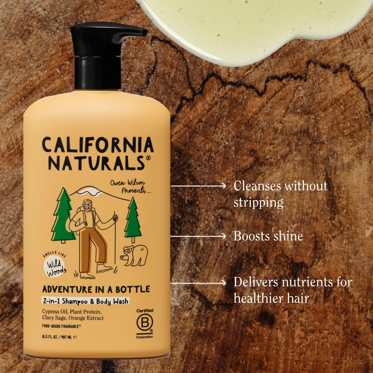 California Naturals Owen Wilson 2-in-1 Hair Shampoo & Body Wash – Wild Woods Fragrance, All Hair Types