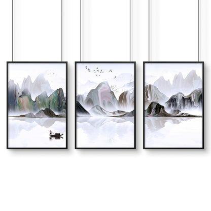 Framed Art Work | Calming Set of 3 Living Room Prints