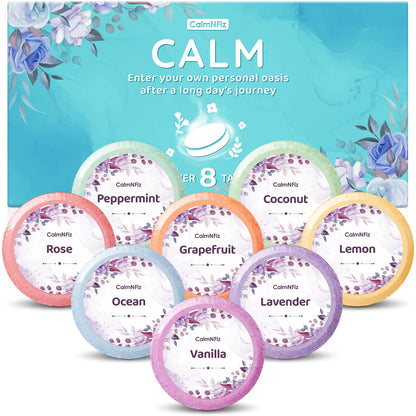 CalmNFiz Shower Steamers – 8 Scents | Aromatic Bath Bomb Set | Gift for Teens & Adults