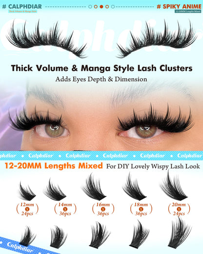 Calphdiar Lash Extension Kit 200D Manga Lash Clusters – DIY 12–20mm Spiky Wispy Lashes