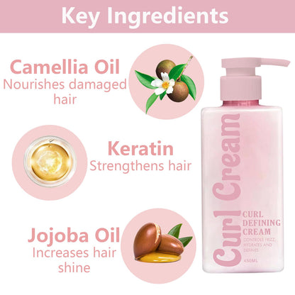 Calyphra Curl Defining Cream | 15.22 Fl Oz Anti-Frizz for Curly & Wavy Hair