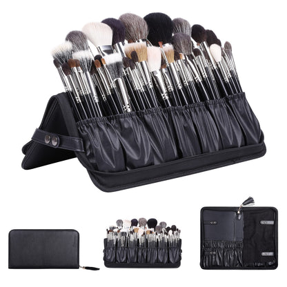 Camdeez Rownyeon Professional Makeup Brushes Organizer Bag – Leather Travel Case, Black