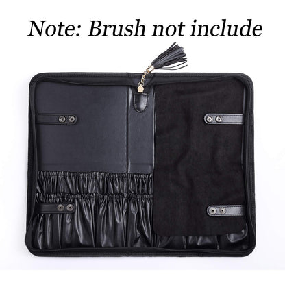 Camdeez Rownyeon Professional Makeup Brushes Organizer Bag – Leather Travel Case, Black