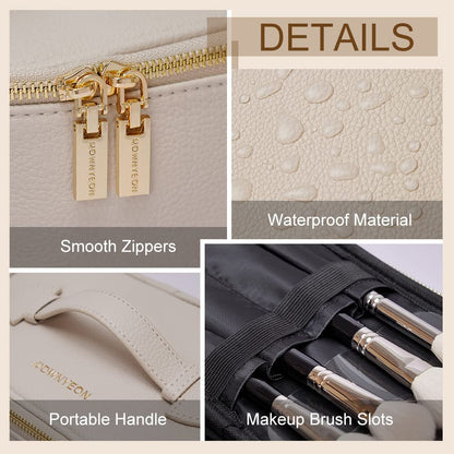 Camdeez ROWNYEON Makeup Bag — Portable Travel Cosmetic Organizer for Women, Beige