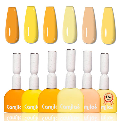 CAMILA Neon Yellow Gel Nail Polish Set – 6x15ml, Soak Off UV/LED, High Pigment