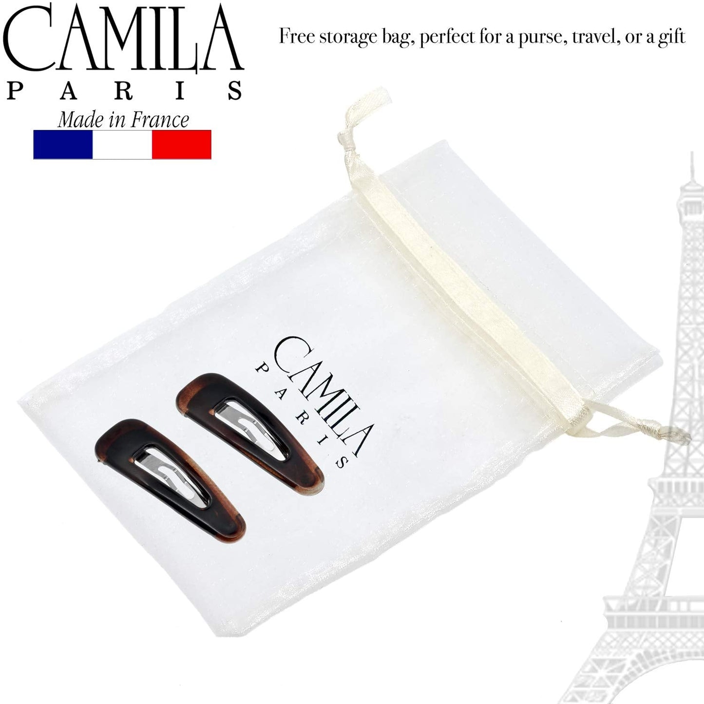 Camila Paris AD89/2 French Hair Barrettes – 3-Inch Tortoise Clips, Strong Hold, Made in France