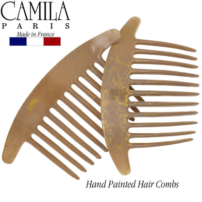 Camila Paris CP2941 French Hair Side Combs – Beige Pearl Interlocking Clips for Elegant Updos | Made in France