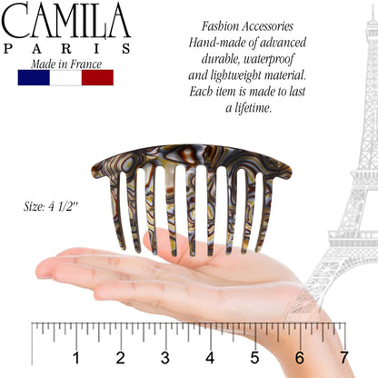 Camila Paris CP3182 French Handmade Side Comb – Onyx 4-Inch Curved Hair Clip