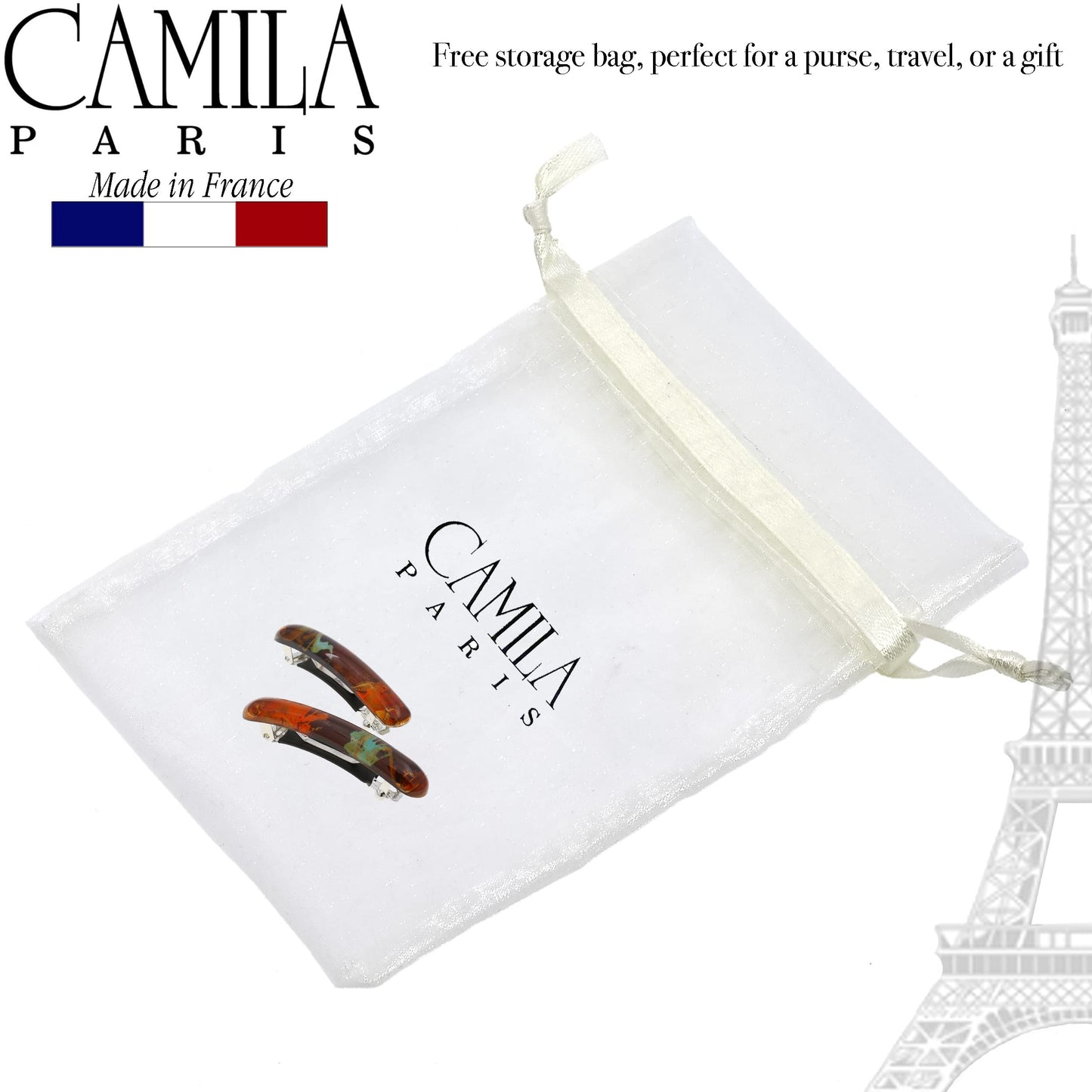Camila Paris CP3328 French Hair Barrette Clip – 2-Pack (Orange), Strong Hold with Rubberized Clasp, Made in France