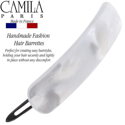 Camila Paris CP3361 French Hair Barrette Clip – Handmade White, Metal-Free Closure, Strong Hold