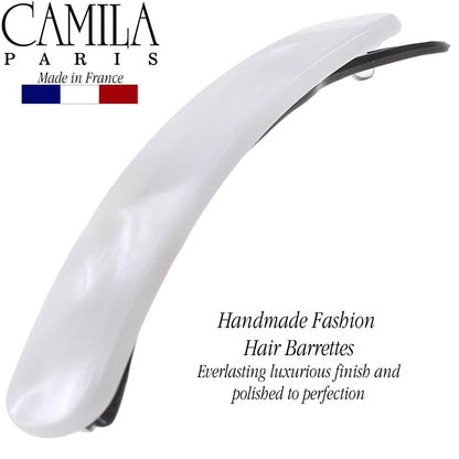 Camila Paris CP3361 French Hair Barrette Clip – Handmade White, Metal-Free Closure, Strong Hold
