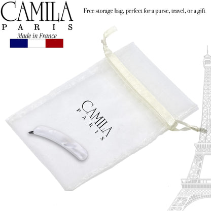 Camila Paris CP3361 French Hair Barrette Clip – Handmade White, Metal-Free Closure, Strong Hold