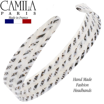 Camila Paris CP3465 French Headband – Handmade White & Gray, No-Slip Grip, Flexible & Durable